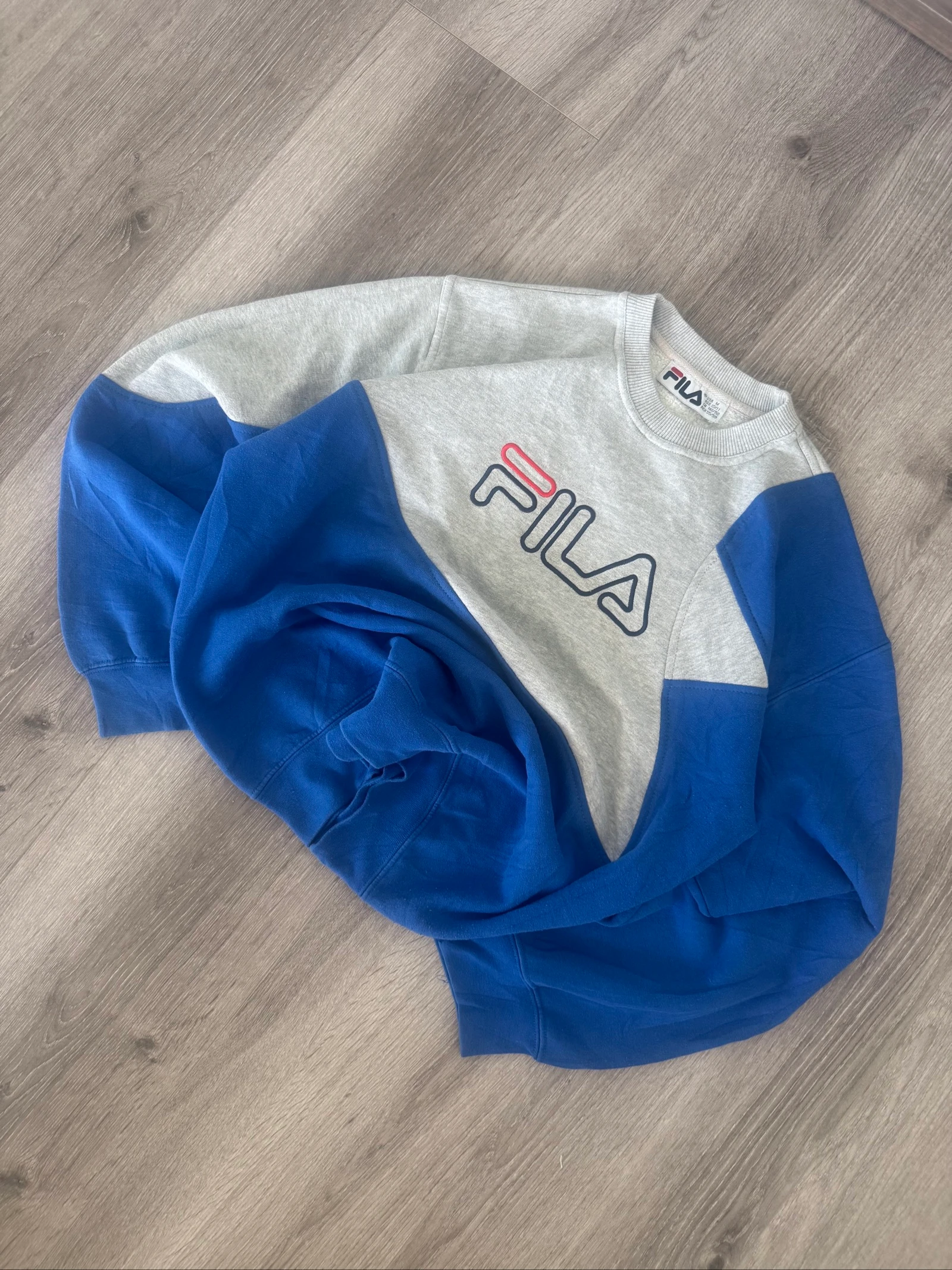 FILA Vintage Colorblock Sweatshirt M Blue Grey Crewneck 90s Streetwear Unisex – photo 3